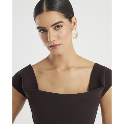 Brown Cowl neck Corset Top