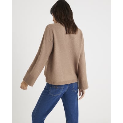Brown Crew Neck Knitted Jumper