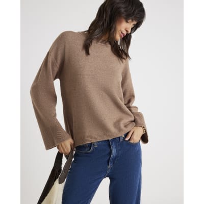 Brown Crew Neck Knitted Jumper