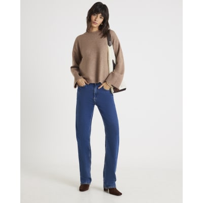 Brown Crew Neck Knitted Jumper