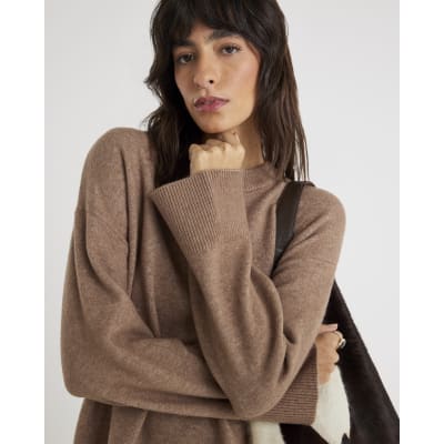 Brown Crew Neck Knitted Jumper