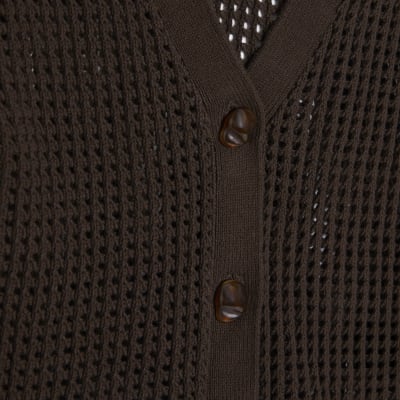 Brown Crochet Knit Cardigan