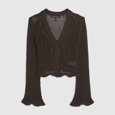 Brown Crochet Knit Cardigan