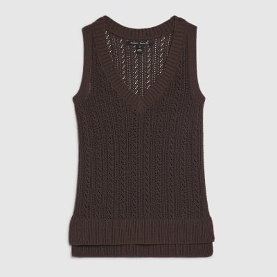 Brown Crochet Knit Vest Top