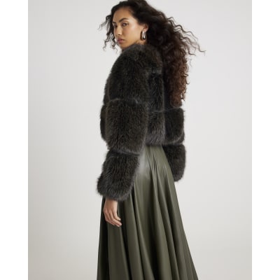 Brown Cropped Faux Fur Jacket