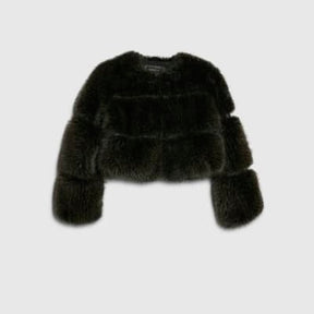 Brown Cropped Faux Fur Jacket