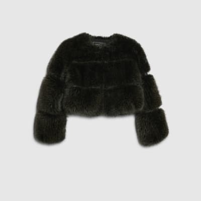 Brown Cropped Faux Fur Jacket