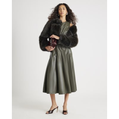 Brown Cropped Faux Fur Jacket