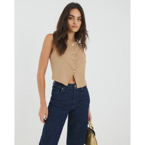 Brown Cropped Heart Waistcoat Top