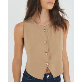 Brown Cropped Heart Waistcoat Top