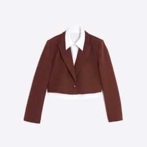 Brown Cropped Hybrid Blazer