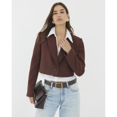 Brown Cropped Hybrid Blazer