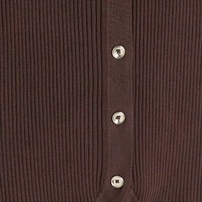 Brown Curved Hem Ribbed Top