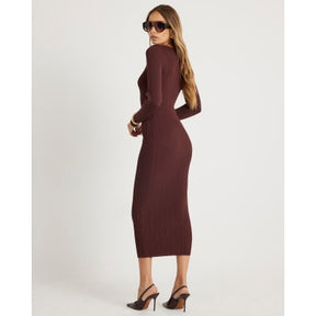Brown Cut out rib midi dress