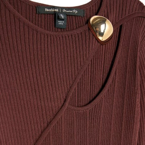 Brown Cut out rib midi dress