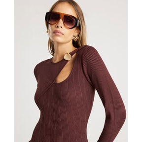 Brown Cut out rib midi dress