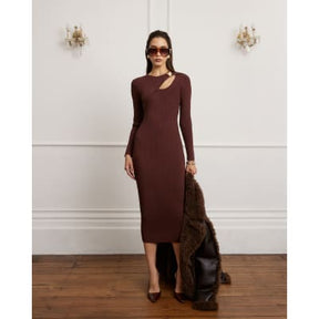 Brown Cut out rib midi dress
