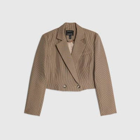 Brown Dogtooth Cropped Blazer
