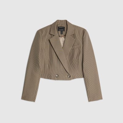 Brown Dogtooth Cropped Blazer