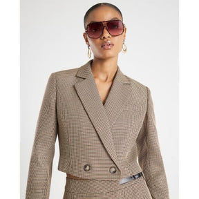 Brown Dogtooth Cropped Blazer