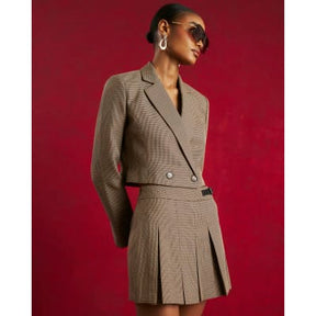 Brown Dogtooth Cropped Blazer