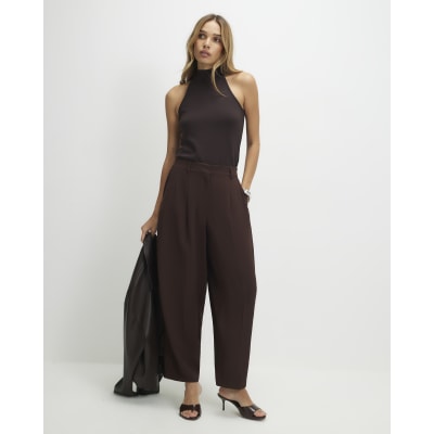 Brown Drapey Barrel Leg Trousers