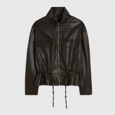 Brown Drawstring Funnel Neck Jacket