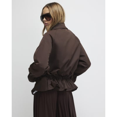 Brown Drop Hem Drawstring Jacket