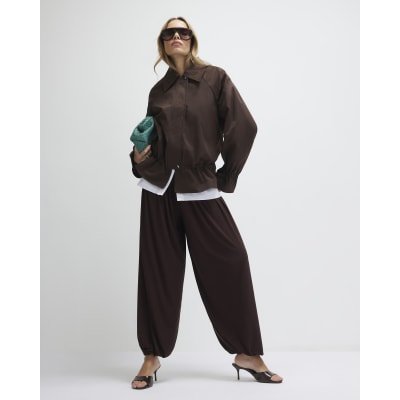 Brown Drop Hem Drawstring Jacket