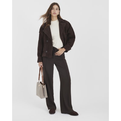 Brown Elasticated Wide Leg Trousers