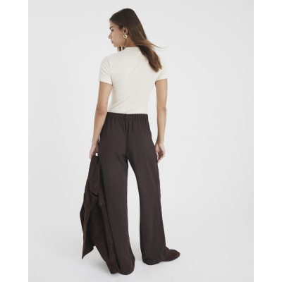Brown Elasticated Wide Leg Trousers