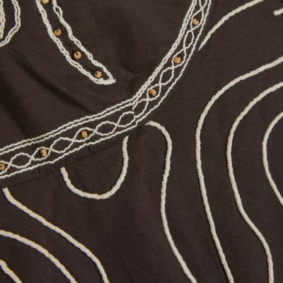 Brown Embroidered Cami Top
