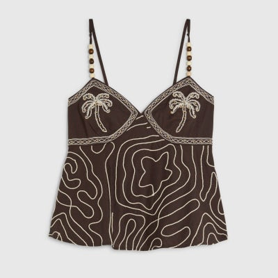 Brown Embroidered Cami Top
