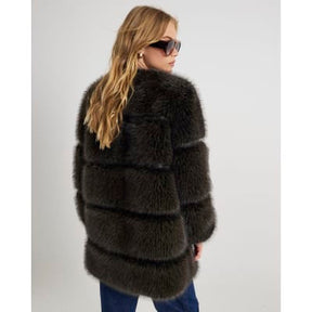 Brown Faux Fur Panelled Coat