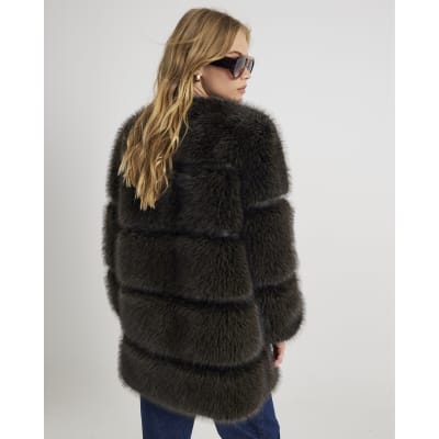 Brown Faux Fur Panelled Coat