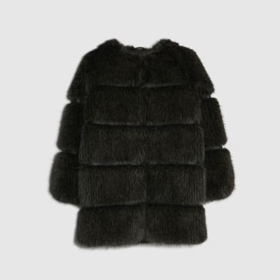 Brown Faux Fur Panelled Coat