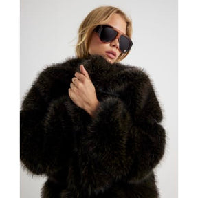Brown Faux Fur Panelled Coat