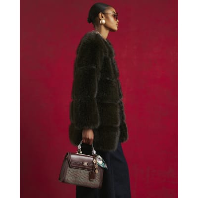 Brown Faux Fur Panelled Coat