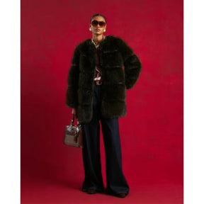 Brown Faux Fur Panelled Coat