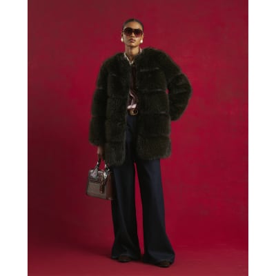 Brown Faux Fur Panelled Coat