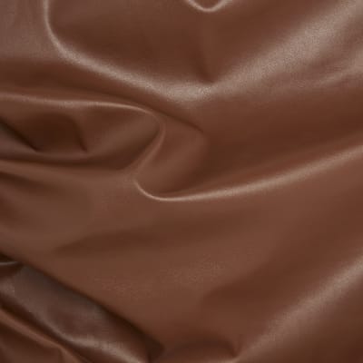 Brown Faux Leather Asymmetric Metal Trim Top