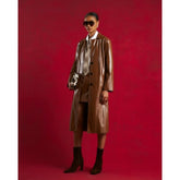 Brown Faux Leather Belted Trench Coat