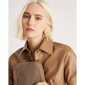 Brown Faux Leather Button Through Mini Dress