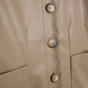 Brown Faux Leather Button Through Shirt