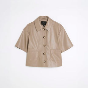 Brown Faux Leather Button Through Shirt