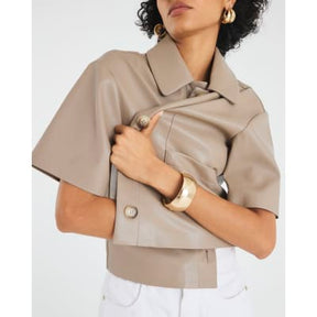 Brown Faux Leather Button Through Shirt