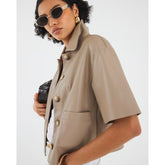 Brown Faux Leather Button Through Shirt