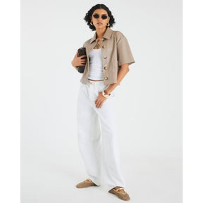 Brown Faux Leather Button Through Shirt