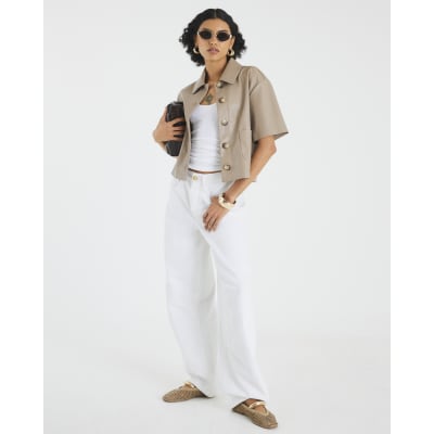 Brown Faux Leather Button Through Shirt