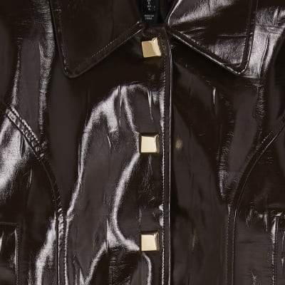 Brown faux leather croc Harrington Jacket